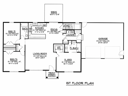 Ranch, Traditional House Plan 50636 with 3 Beds, 2 Baths, 2 Car Garage First Level Plan