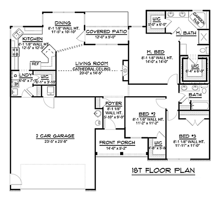 Ranch, Traditional House Plan 50643 with 3 Beds, 2 Baths, 2 Car Garage First Level Plan