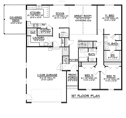 Ranch, Traditional House Plan 50646 with 3 Beds, 3 Baths, 2 Car Garage First Level Plan