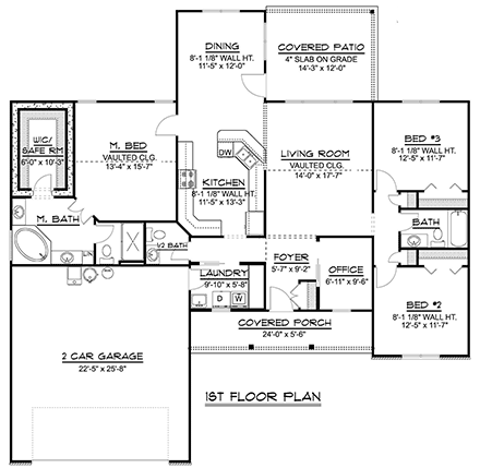 Craftsman, Ranch House Plan 50651 with 3 Beds, 3 Baths, 2 Car Garage First Level Plan
