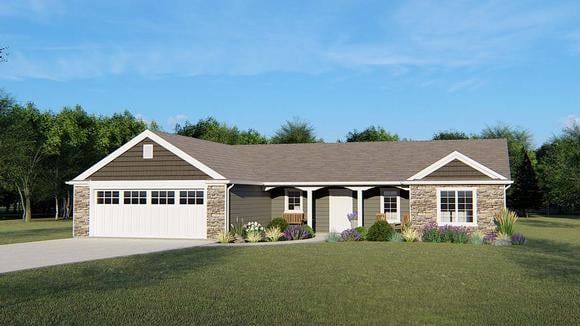 Craftsman, Ranch House Plan 50651 with 3 Beds, 3 Baths, 2 Car Garage Elevation