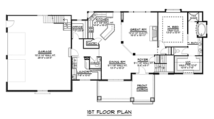 Country, Craftsman, Ranch House Plan 50652, 2 Car Garage First Level Plan