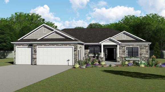 Country, Ranch, Traditional House Plan 50655 with 4 Beds, 3 Baths, 3 Car Garage Elevation