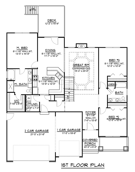 Cottage, Traditional House Plan 50658 with 4 Beds, 3 Baths, 3 Car Garage First Level Plan