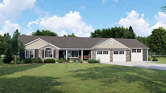 Country, Ranch, Traditional House Plan 50664 with 3 Beds, 2 Baths, 3 Car Garage Elevation