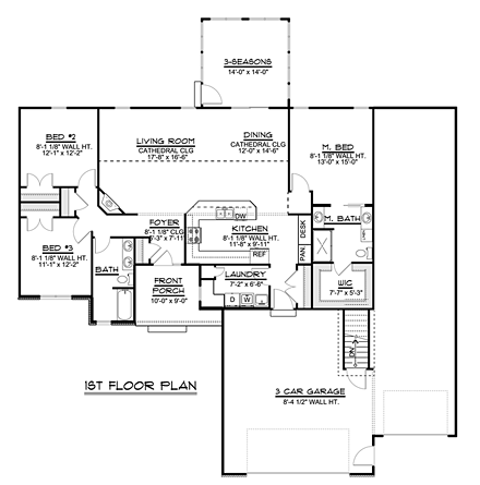 Ranch, Traditional House Plan 50675 with 3 Beds, 2 Baths, 3 Car Garage First Level Plan