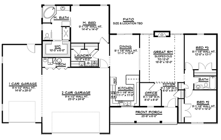Craftsman, Ranch, Traditional House Plan 50676 with 3 Beds, 2 Baths, 3 Car Garage First Level Plan