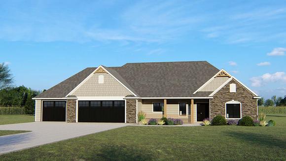 Craftsman, Ranch, Traditional House Plan 50676 with 3 Beds, 2 Baths, 3 Car Garage Elevation