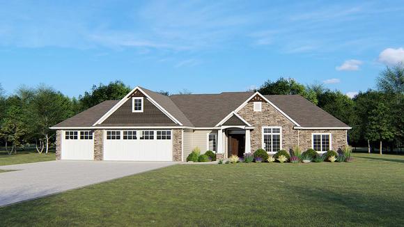 Ranch, Traditional House Plan 50681 with 3 Beds, 3 Baths, 3 Car Garage Elevation