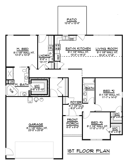 Ranch, Traditional House Plan 50682 with 3 Beds, 2 Baths, 2 Car Garage First Level Plan