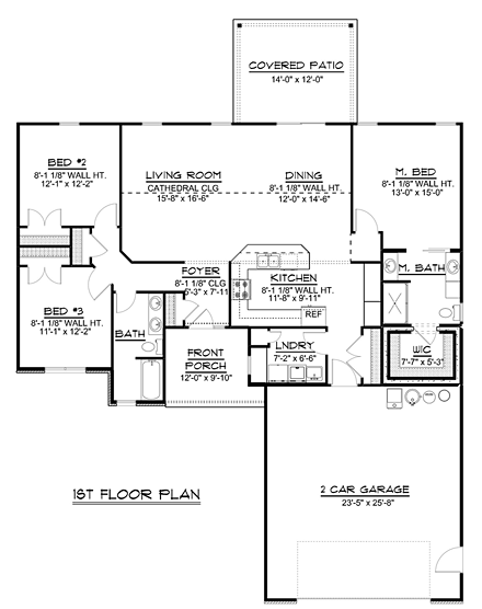 Ranch, Traditional House Plan 50686 with 3 Beds, 2 Baths, 2 Car Garage First Level Plan