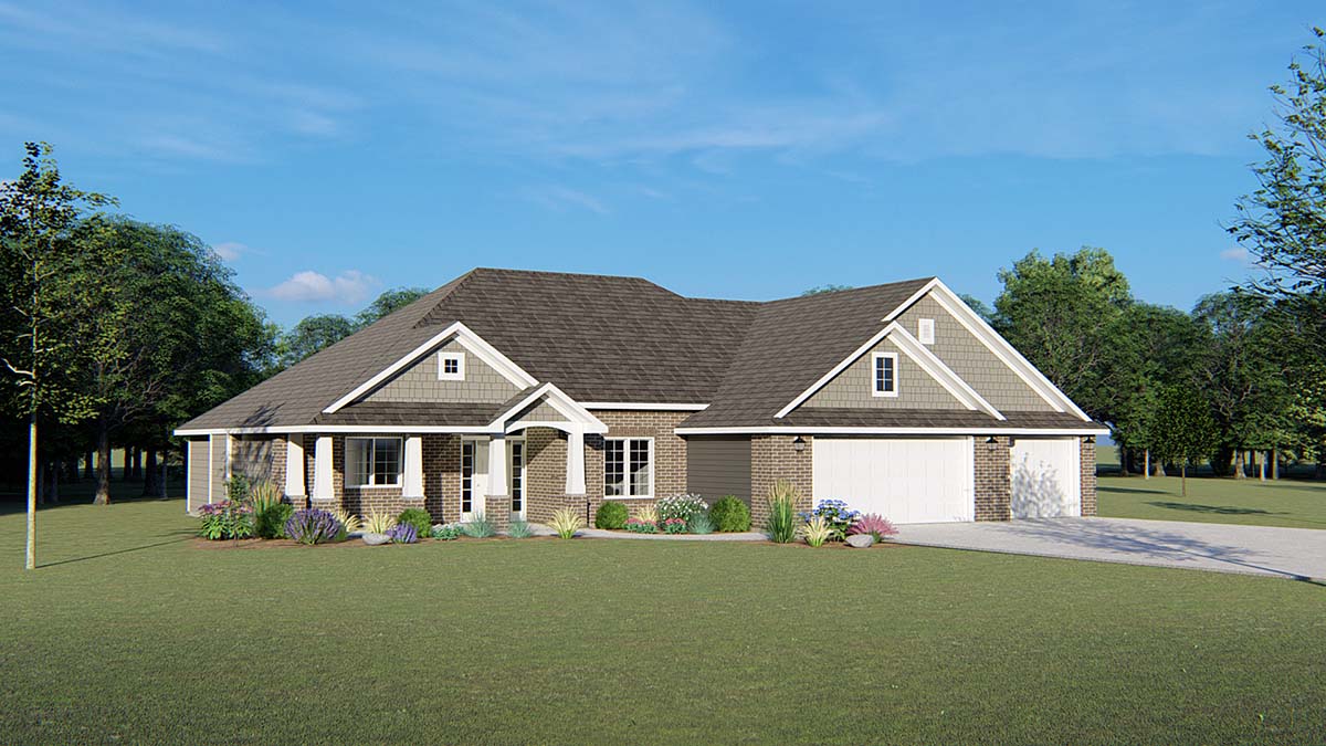 Ranch, Traditional House Plan 50693 with 3 Beds, 3 Baths, 3 Car Garage Elevation