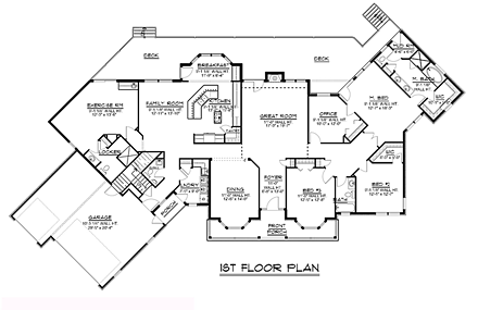 Country, Ranch, Southern House Plan 50695 with 3 Beds, 4 Baths, 3 Car Garage First Level Plan