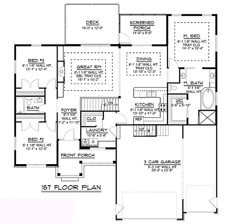 Ranch, Traditional House Plan 50697 with 3 Beds, 2 Baths, 3 Car Garage First Level Plan