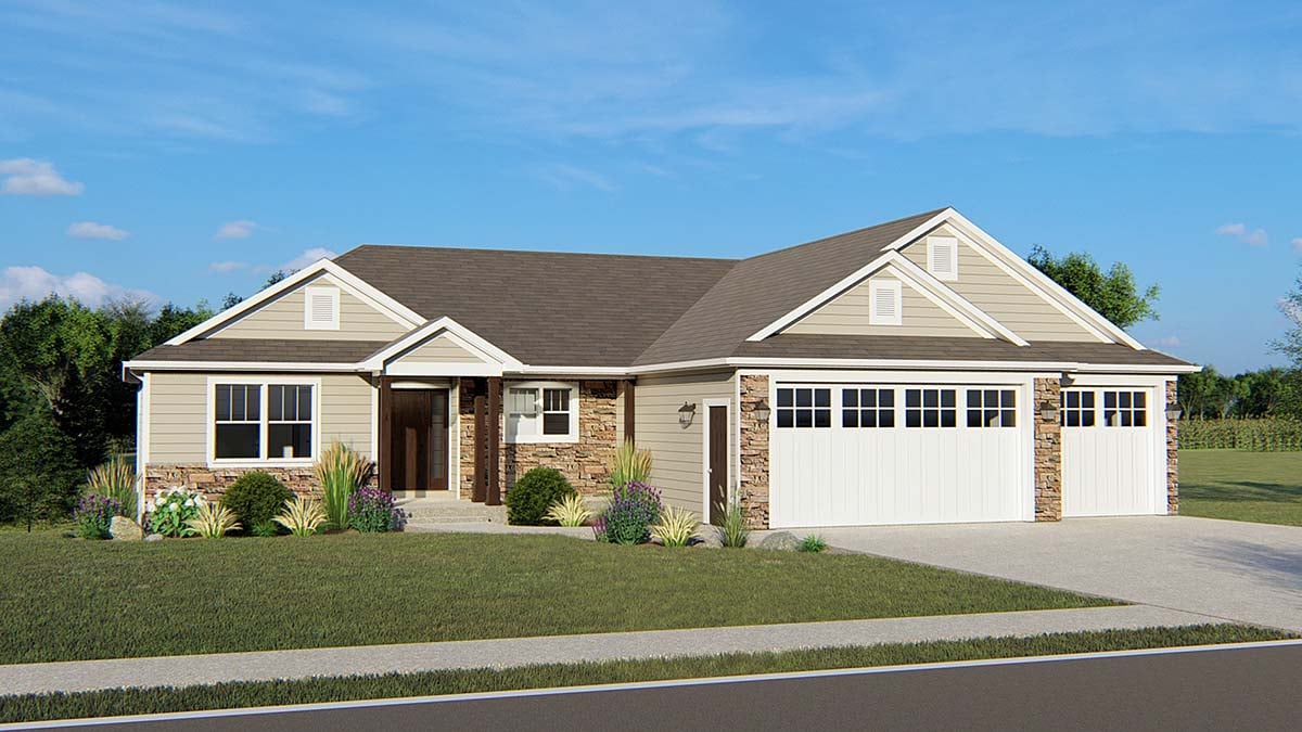 Ranch, Traditional House Plan 50697 with 3 Beds, 2 Baths, 3 Car Garage Elevation
