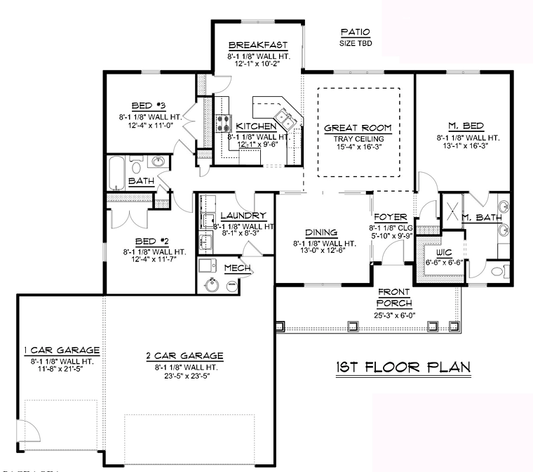 Ranch, Traditional House Plan 50698 with 3 Beds, 2 Baths, 3 Car Garage Level One