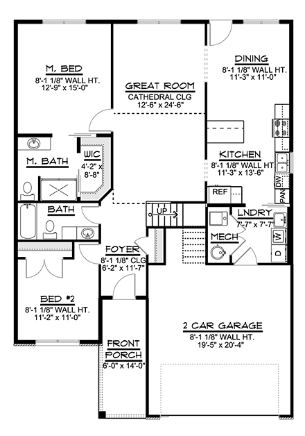 Craftsman, Traditional House Plan 50701 with 3 Beds, 2 Baths, 2 Car Garage First Level Plan