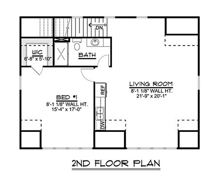 Colonial, Contemporary 3 Car Garage Apartment Plan 50707 with 1 Beds, 1 Baths Second Level Plan