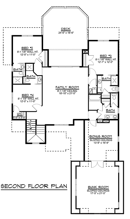 Traditional House Plan 50710 with 5 Beds, 6 Baths, 2 Car Garage Second Level Plan