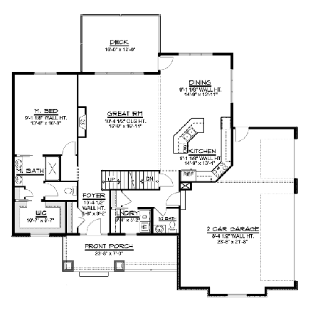 Bungalow, Cottage, Country, Craftsman, Southern, Traditional, Tudor House Plan 50713 with 3 Beds, 3 Baths, 2 Car Garage First Level Plan