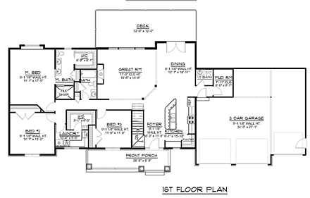 Cottage, Craftsman, Ranch House Plan 50716 with 3 Beds, 3 Baths, 3 Car Garage First Level Plan