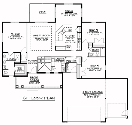 Colonial, Craftsman, Ranch House Plan 50719 with 3 Beds, 2 Baths, 3 Car Garage First Level Plan