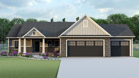 Colonial, Craftsman, Ranch House Plan 50719 with 3 Beds, 2 Baths, 3 Car Garage Elevation