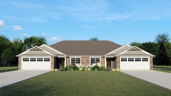 Ranch, Traditional Multi-Family Plan 50723 with 4 Beds, 4 Baths, 4 Car Garage Elevation