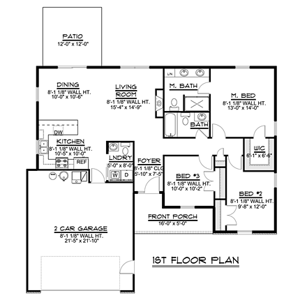 Ranch, Traditional House Plan 50728 with 3 Beds, 3 Baths, 2 Car Garage First Level Plan