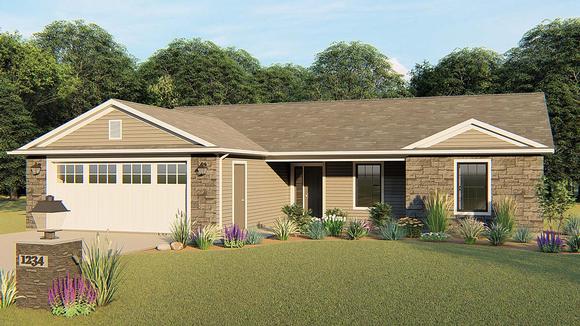 Ranch, Traditional House Plan 50728 with 3 Beds, 3 Baths, 2 Car Garage Elevation