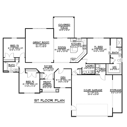 Country, Ranch House Plan 50730 with 3 Beds, 2 Baths, 2 Car Garage First Level Plan