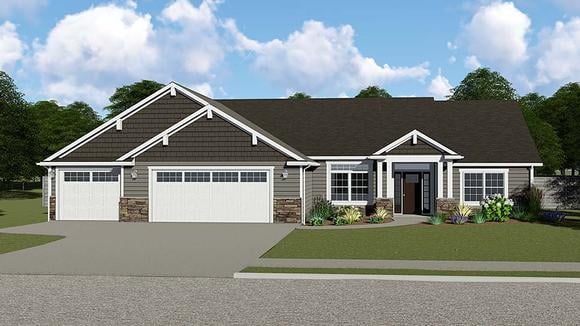 Craftsman, Ranch, Traditional House Plan 50734 with 3 Beds, 3 Baths, 3 Car Garage Elevation