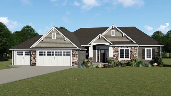Country, Craftsman, Ranch House Plan 50735 with 4 Beds, 3 Baths, 3 Car Garage Elevation