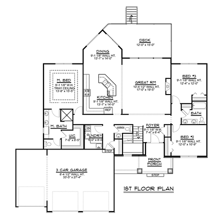 Bungalow, Cottage, Craftsman House Plan 50736 with 3 Beds, 3 Baths, 3 Car Garage First Level Plan