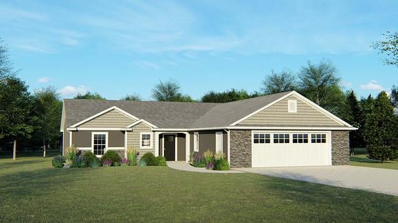 Ranch, Traditional House Plan 50739 with 3 Beds, 3 Baths, 2 Car Garage Elevation