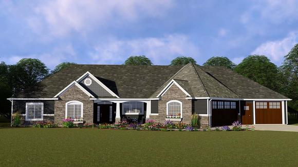 Ranch, Traditional House Plan 50740 with 3 Beds, 4 Baths, 3 Car Garage Elevation
