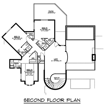 Italian, Mediterranean House Plan 50742 with 6 Beds, 9 Baths, 6 Car Garage Second Level Plan