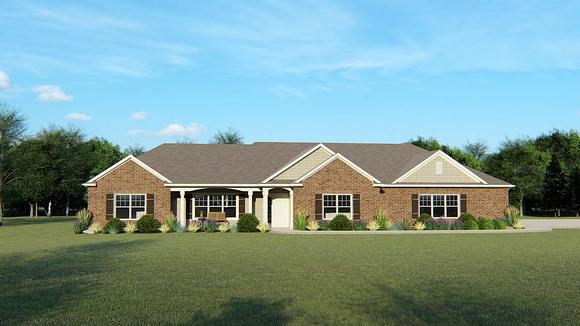 Ranch, Traditional House Plan 50744 with 3 Beds, 3 Baths, 4 Car Garage Elevation