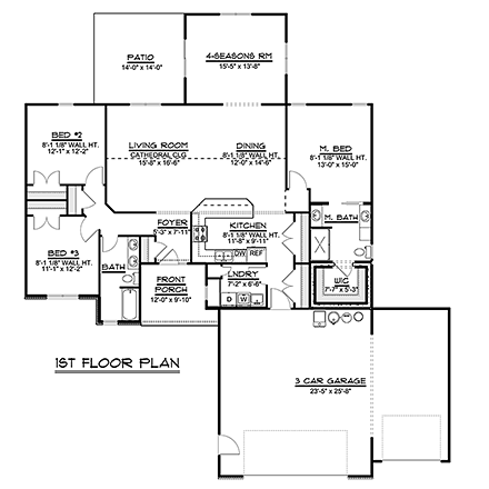 Ranch, Traditional House Plan 50745 with 3 Beds, 2 Baths, 3 Car Garage First Level Plan