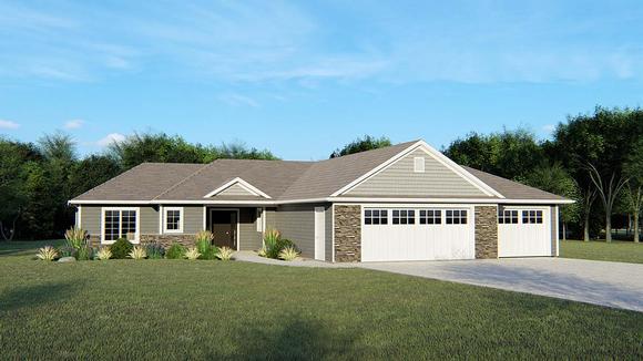 Ranch, Traditional House Plan 50745 with 3 Beds, 2 Baths, 3 Car Garage Elevation