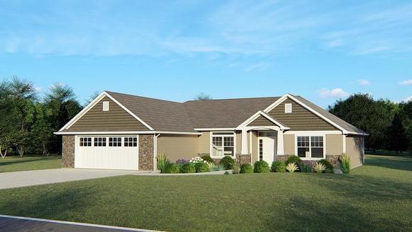 Craftsman, Ranch, Traditional House Plan 50750 with 3 Beds, 2 Baths, 2 Car Garage Elevation