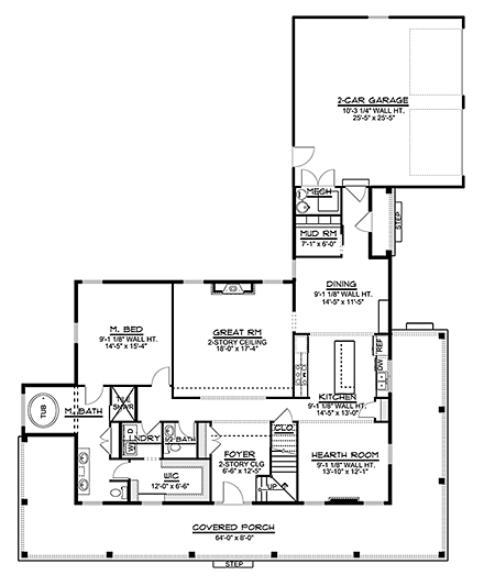 Country, Farmhouse, Southern, Traditional House Plan 50753 with 5 Beds, 3 Baths, 2 Car Garage First Level Plan