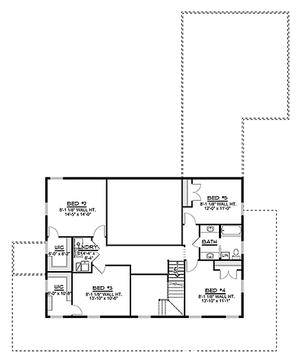 Country, Farmhouse, Southern, Traditional House Plan 50753 with 5 Beds, 3 Baths, 2 Car Garage Second Level Plan