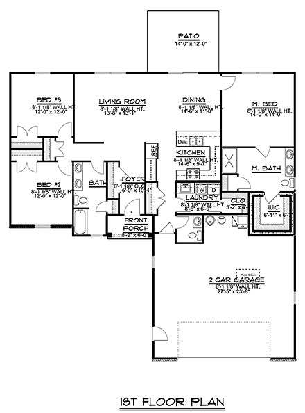Ranch, Traditional House Plan 50760 with 3 Beds, 3 Baths, 2 Car Garage First Level Plan