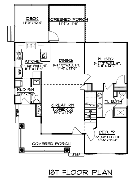 Country, Craftsman House Plan 50765 with 4 Beds, 3 Baths First Level Plan