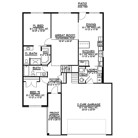 Ranch, Traditional House Plan 50769 with 3 Beds, 2 Baths, 2 Car Garage First Level Plan