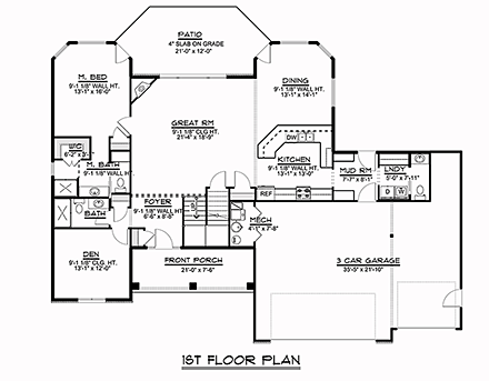 Country, Craftsman, Traditional House Plan 50771 with 4 Beds, 5 Baths, 3 Car Garage First Level Plan