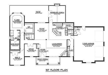 Ranch, Traditional House Plan 50772 with 2 Beds, 3 Baths, 2 Car Garage First Level Plan