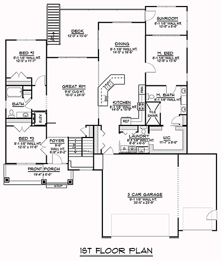 Craftsman, Traditional House Plan 50774 with 3 Beds, 3 Baths, 3 Car Garage First Level Plan