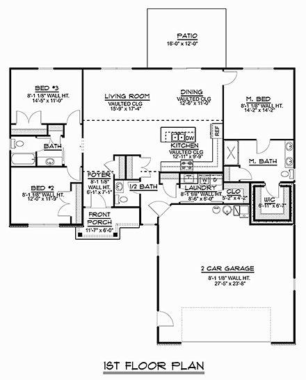Ranch, Traditional House Plan 50778 with 3 Beds, 3 Baths, 2 Car Garage First Level Plan
